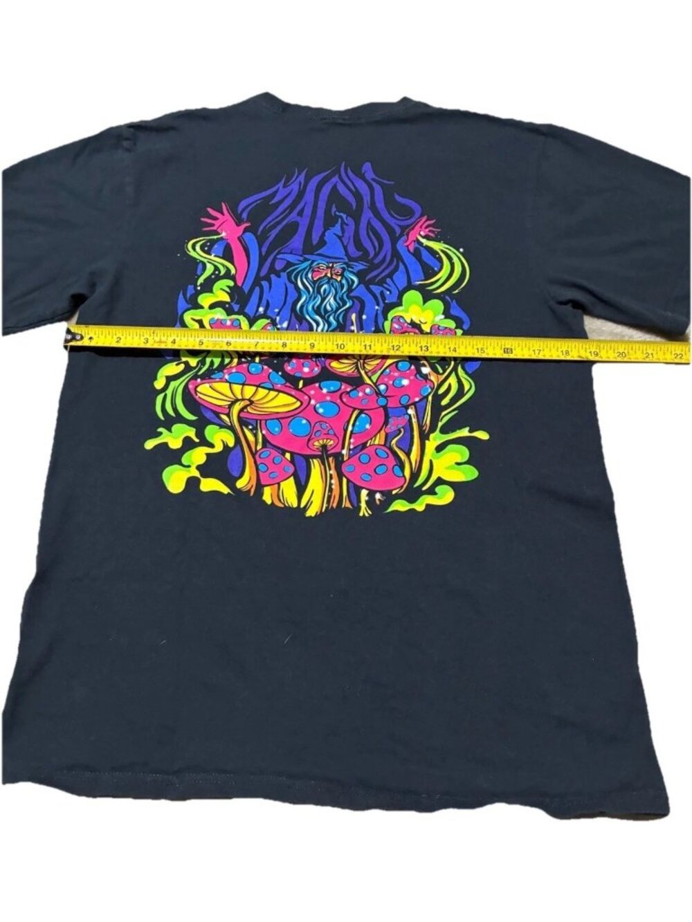 A-Lab T-Shirt Unisex Mens Medium Black Neon Graphic Wizard Mushroom Oversized M - Picture 5 of 5